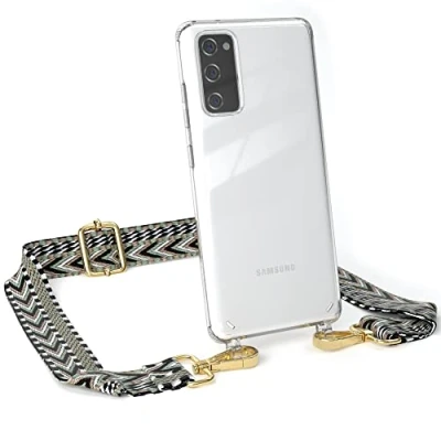 Abbildung von EAZY CASE Handykette Verstellbarer Trageriemen kompatibel mit Samsung Galaxy S20 FE / 5G, Schulterriemen, schmales Band, Handykordel, Riemen für Handyketten, Grün/Schwarz Metall Gold