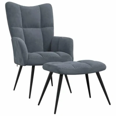 Abbildung von vidaXL Relaxsessel mit Hocker Sessel Fernsehsessel Polstersessel Ohrensessel Relaxstuhl Loungesessel Ruhesessel Armsessel Dunkelgrau Samt