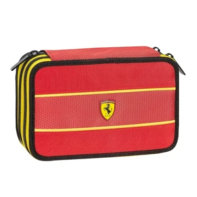 Abbildung von Ferrari KIDS Federmäppchen für die Schule, offizielles Federmäppchen, 3 Fächer Kinder, mit Schreibwarenset, löschbarer Stift Frixion Blau und praktischem Reißverschluss, 20 x 13 7 cm,