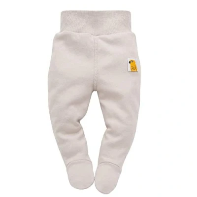 Abbildung von Baby Strampelhose mit Fuß &amp; Papagei Patch Mädchen Jungen Beige Unisex unifarben Schlafhose Stramplerhose Baumwollhose Halb Strampler 100% Baumwolle 56 62 68 74