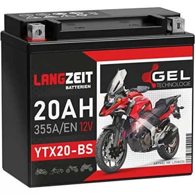 Abbildung von LANGZEIT YTX20 BS GEL Motorradbatterie 12V 20Ah 355A/EN Batterie 51822 CTX20 GTX20 doppelte Lebensdauer vorgeladen auslaufsicher wartungsfrei