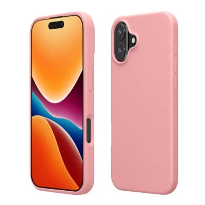 Abbildung von kwmobile Hülle kompatibel mit iPhone 16 Plus Silikon Handy Case Handyhülle weiche Oberfläche kabelloses Laden Hellrosa