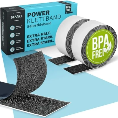 Abbildung von STARKL® Klettband selbstklebend Schwarz BPA Frei Größe 3m x 30mm Klettverschluss Extra Stark