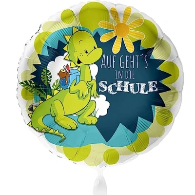 Abbildung von Süßer Folienballon zum Schulanfang Dino Ballon Schulstart Schulbeginn Geschenk Schulkind zur Einschulung Luftballon 1. Schultag Helium geeignet