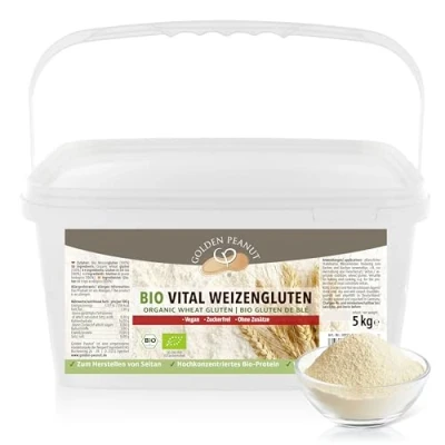 Abbildung von GOLDEN PEANUT Vital Weizengluten BIO 5 kg natürliches Verdickungsmittel, veganes Weizeneiweiß, Seitan, Speisestärke zum Backen und Kochen