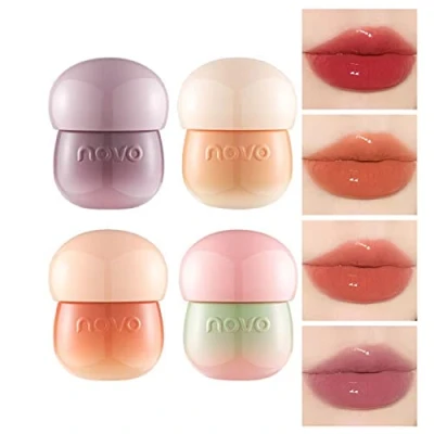 Abbildung von 4 Stück Lipgloss Set Pflegende Kristall Gelee Lippenglanz Farben Spiegel Wasser Glanz Lippen Glasur Niedliche kleine Tannenzapfen geformt Lang anhaltende feuchtigkeitsspendende Plumping