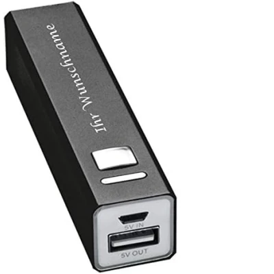 Abbildung von Powerbank mit Gravur / aus Aluminium 2.200 mAh Farbe: schwarz