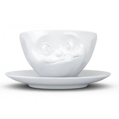 Abbildung von Kaffeetasse mit Gesicht Lecker weiß 200ml Porzellan Lustige TV Tassen