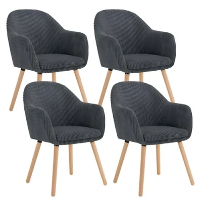 Abbildung von WOLTU Esszimmerstühle 4er Set, Stuhl Esszimmer Esstisch, Küchenstuhl Armlehnstuhl Polsterstuhl, Sessel Wohnzimmer Modern, mit Armlehnen, aus Cord, Massivholzbeine, Dunkelgrau, EZS26dgr 4