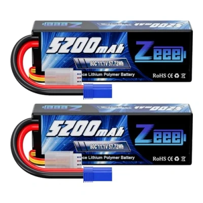 Abbildung von Zeee 3S LiPo Akku 11,1V 80C 5200mAh Hardcase Batterie mit EC5 Steck für RC Auto, Flugzeug, Hubschrauber, Hobby (2 Packungen)