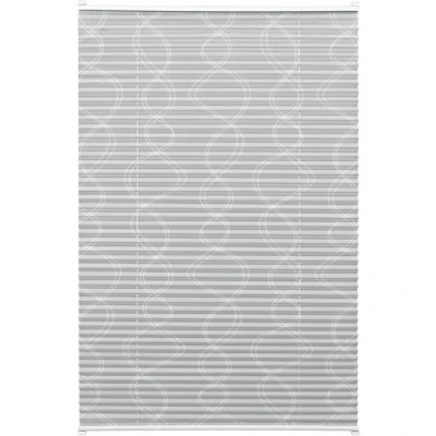 Abbildung von Gardinia Plissee zum Klemmen oder Kleben, Blickdichtes Faltrollo, Alle Montage Teile inklusive, EASYFIX Dekor verspannt mit zwei Bedienschienen, Curl, Grau, 50 x 130 cm (BxH)
