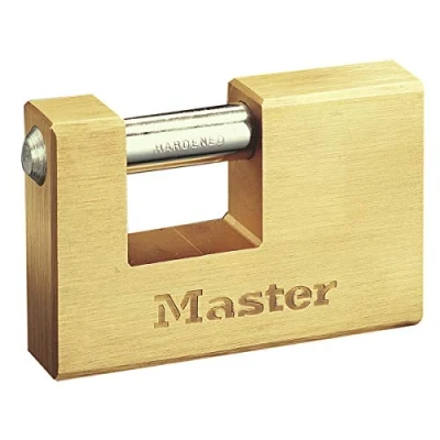 Abbildung von Master Lock 608EURD Rechteckiges Vorhängeschloss aus Massivmessing mit Schlüssel, Gold, 8,3 x 8,5 1,8 cm