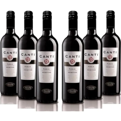 Abbildung von Canti Italienischer Primitivo I.G.T. 12,5%, trockener Rotwein, Geschenkpackung, süßer und runder Geschmack mit Noten von roten blumen, 6x750 ml