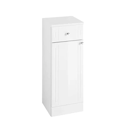 Abbildung von Pelipal Badezimmerschrank Quickset 955 in Weiß Hochglanz, 32,5 cm breit Unterschrank mit 1 Drehtür, Schubkasten und Einlegeboden