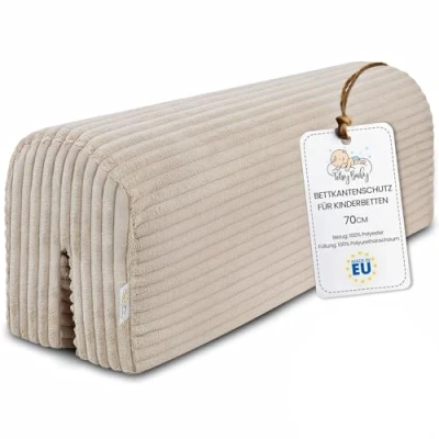 Abbildung von Bettkantenschutz für Kinderbetten 70 cm Schutz Bettrahmen Baby Bett rausfallschutz boxspringbett bettgitter mit Bezug Kantenschutz Kinder Babybett Beige
