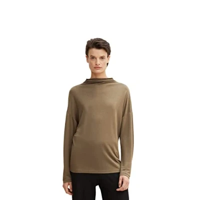 Abbildung von TOM TAILOR Damen Basic Sweatshirt mit Kragen 1035810, 18123 Tarmac Khaki, XXS
