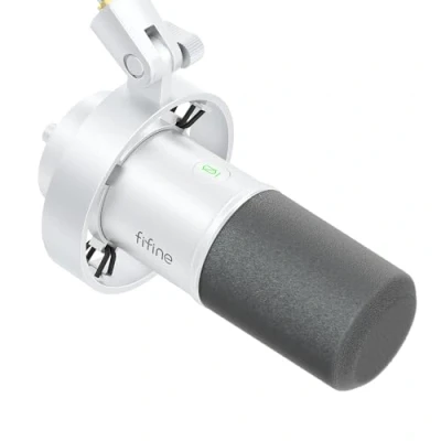Abbildung von FIFINE XLR/USB Dynamic Microphone for Podcast, Vocal Recording, PC with Mute Switch, Headphone Jack, Gain Control, Studio Streaming, Voice Over, Music Singing K688 White