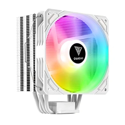 Abbildung von GAMDIAS BOREAS E1 410 WH CPU Kühler, Luftkühler, Lüfter, direkter Berührungskontakt, 4 Kupfer Heatpipes, Dual Ring ARGB, vollständig anpassbare ARGB Beleuchtung, kompatibel mit Intel &amp; AMD