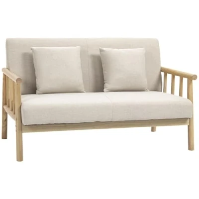 Abbildung von 2 Sitzer Sofa, Couch mit Lendenkissen Leinenoptik für klein Räume Beige