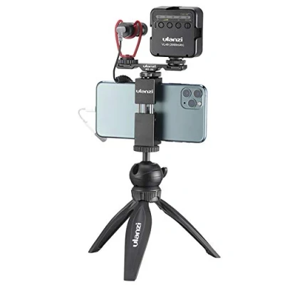 Abbildung von ULANZI Vlog Kit Extra: MT 03 Stativ + ST 02S Telefonhalterung VM Q1 Mikrofon VL49 LED Lampe PT 2S Dual Cold Shoe Mount
