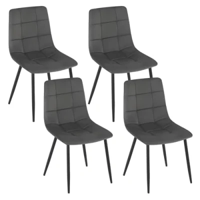 Abbildung von EUGAD Esszimmerstühle 4er Set, Küchenstuhl, Polsterstuhl, Wohnzimmerstuhl, Design Stuhl, gepolstert, mit Samtbezug, Metallbeine, für Esszimmer Küche Wohnzimmer, Dunkelgrau