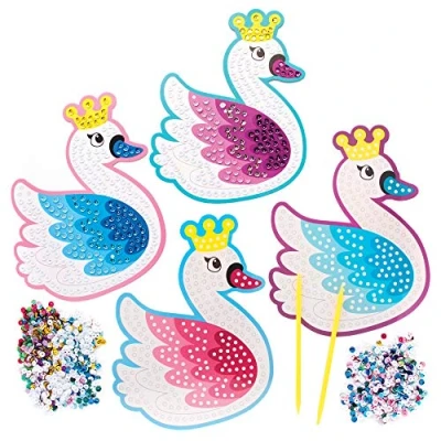 Abbildung von Baker Ross AX831 Schwan Prinzessin Pailletten Kits, für Kinder zum Dekorieren und Personalisieren von Kunstprojekten, ideale Gruppen, Heimbasteln, Klassenzimmer Aktivitäten, 4 Stück