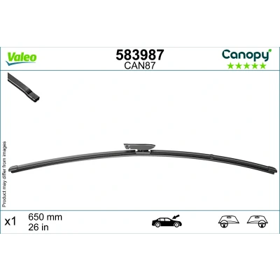 Abbildung von Scheibenwischer Valeo Canopy 583987 650mm Flachbalkenwischblatt, Wischgummi aus &gt;80 % nachhaltigen Materialien RENAULT: SCENIC 2, Clio 4 Schrägheck