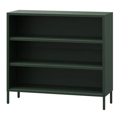 Abbildung von Jan Nowak Niedriges Bücherregal Metall Luca 2 Verstellbare Ablagen, Industrial Stil Standregal für Wohnzimmer, Schlafzimmer, Kleines Regal, Buchregal Glitzernd 100 x 90 35 cm Flaschengrün