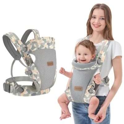 Abbildung von IULONEE Upgrade Babytrage Neugeboren Baby Carrier mit Lendenwirbelstütze Ergonomische Säuglingsträger Wrap Convertible Front und Back Rucksack Kleinkind Tragen für Babys 3 36 Monate Grau