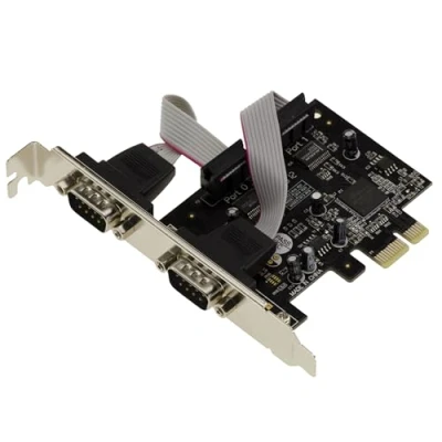 Abbildung von KALEA INFORMATIQUE PCI Express PCIe Serial RS232 Controller Karte mit 2 Ports und Oxford OXPCIe952 Chipsatz. Low HIGH Profile Winkelstücke.