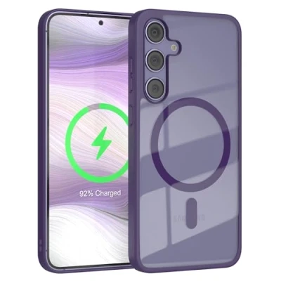 Abbildung von EAZY CASE Crystal TPU Hülle kompatibel mit Samsung Galaxy S24 Plus Qi Charging, Silikon Kameraschutz, Slimcover, Handyhülle, Silikonhülle, Backcover, Durchsichtig, Transparent/Lila