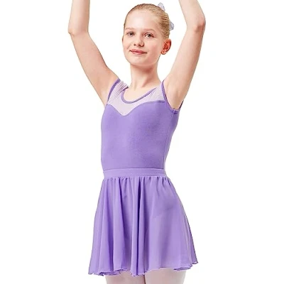 Abbildung von tanzmuster Kinder Ballettrock Eva zum Reinschlüpfen aus Baumwolle und Chiffon in Lavendel, Größe:128/134