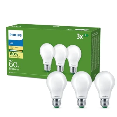 Abbildung von Philips Classic ultraeffiziente E27 LED Lampe, 60W, warmweiß, matt, 3 er Pack