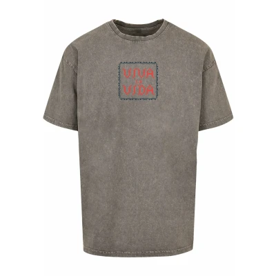 Abbildung von Merchcode Frida Kahlo Pixels VIVA LA VIDA ACID Washed Heavy Oversize TEE Tshirt print, Herren, Größe: Large, Asphalt