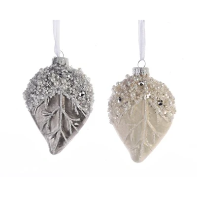 Abbildung von Kaemingk Glaskugel blattförmig Weihnachtskugeln Christbaumschmuck mit Perlen 2 er Set