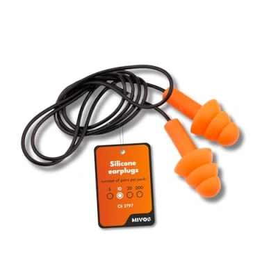 Abbildung von Mivos Silikon Gehörschutzstöpsel mit Kordel 10 Paar Set Wiederverwendbar Ohrstöpsel für Gehörschutz Weich und Wasserdicht Lärm Reduziert SNR 32dB einen Optimalen Orange