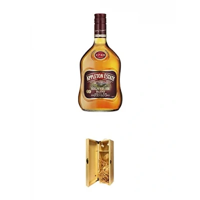 Abbildung von Appleton Signature blend Jamaika Rum 0,7 Liter + 1a Whisky Holzbox für 1 Flasche mit Hakenverschluss