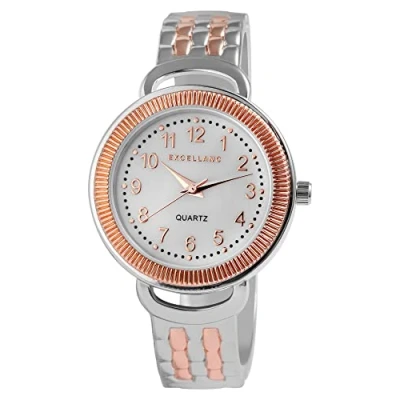 Abbildung von Excellanc Damen Spangenuhr Metall Perlmutt Mode Elegant Analog Quarz 1800234 (silberfarbig roségoldfarbig)