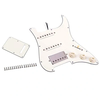 Abbildung von Alnicov Gitarre geladen Vorverdrahtetes Schlagbrett SSH Dual Rail Humbucker Tonabnehmer mit rückseitiger Abdeckung für Strat ST E Ersatz, weiß