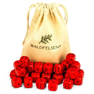 Abbildung von Waldfelsen 6, 12, 20, 30 oder 50 hochqualitative Holzwürfel aus echtem Buchenholz Augenwürfel Spielwürfel Holz in 16 mm Standardwürfel mit Stoffbeutel Würfelset (Rot, Stück)