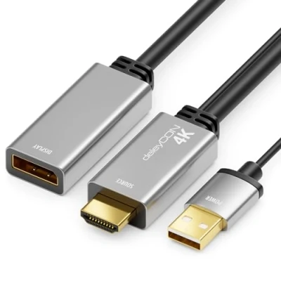 Abbildung von deleyCON 4K HDMI auf DisplayPort Adapter (für Monitor) 4K@60Hz HDR Aluminiumgehäuse Wandler Konverter Kabel für PS4 PS5 Xbox PC Computer Notebook Monitor