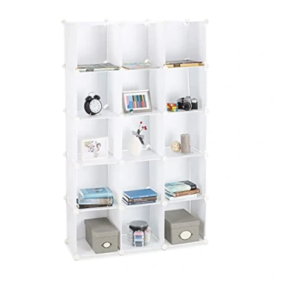 Abbildung von Relaxdays Steckregal aus Kunststoff, erweiterbares Regalsystem, 15 belastbare Fächer, individuelles Standregal, weiß, 37 x 49 176 cm