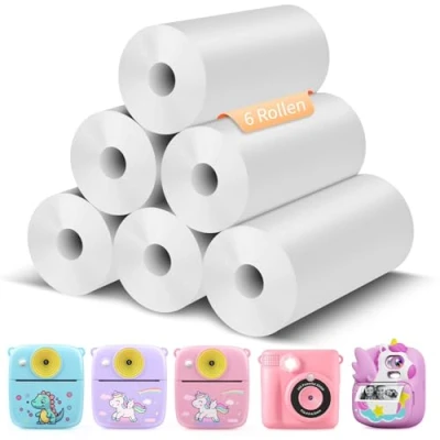 Abbildung von Dhapy Sofortbildkamera Kinder, 48MP Kinderkamera mit Druckpapier &amp; 32 G TF Karte, 1080P Digitalkamera Geschenke für Jungen und Mädchen 3 12 Jahre Pink (6 Rollen Druckpapier)