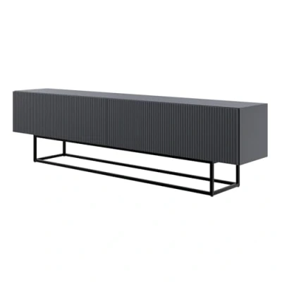 Abbildung von Selsey TV Schrank Board Sideboard Fernsehtisch Fernsehschrank 175 cm Schwarze Beine Gefräste Front Schwarz Veldio