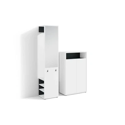 Abbildung von byLIVING Garderoben Set Lyon/Weiß oder Artisan Eiche kombiniert mit Schwarz/Hochschrank Spiegel/Schuhschrank/B 40, H 185, T 35 cm, B 70, 115, 33,5 cm