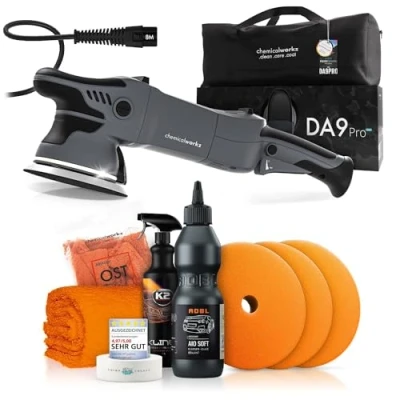 Abbildung von Poliermaschinen Set: chemicalworkz DA9 Pro Max Exzenter Poliermaschine + ADBL One Step Politur Royal Pads Polierpads Zubehör Auto Lack Politur, Kratzer entfernen, Aufbereitung 8 teilig