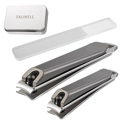 Abbildung von Nagelknipser Set groß &amp; klein mit Nano Glas Nagelfeile, Fingernägel Fußnägel Knipser Edelstahl Nagelzwicker Maniküre Pediküre inkl. Metall Box