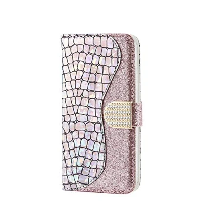 Abbildung von Bling Hülle für Samsung Galaxy A40, CrazyLemon Rose Silber Strass Glitter PU Leder Magnetisch Brieftasche mit Kartenhalter Voller Schutz Stoßfest Schutzhülle A40