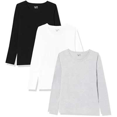 Abbildung von berydale Basic Langarmshirt Damen Baumwolle I 3er Set Longsleeve Damen, T Shirt Langarm Longshirt Langarmshirts Tshirt Langarm, Unterziehshirt Mehrfarbig L