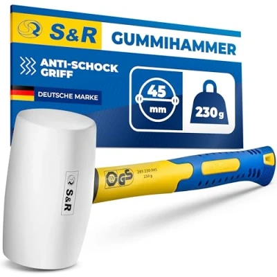 Abbildung von S&amp;R Gummihammer weiß 45 mm, 230 Gr, mit rutschfestem stoßdämpfendem Fiberglasstiel, keine Spuren bei Möbel, Fliesen, Fensterrahmen